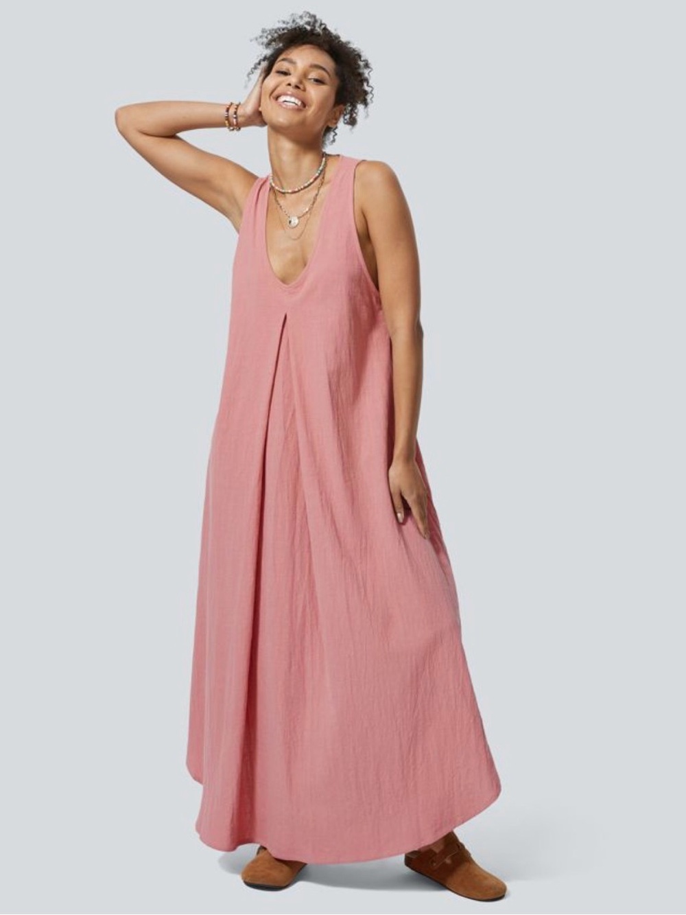 HALARA Pink Maxi Dress Sleeveless V-Neck